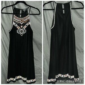 Lulu's Aztec Beaded Sequined black mini dress event cocktail homecoming Medium